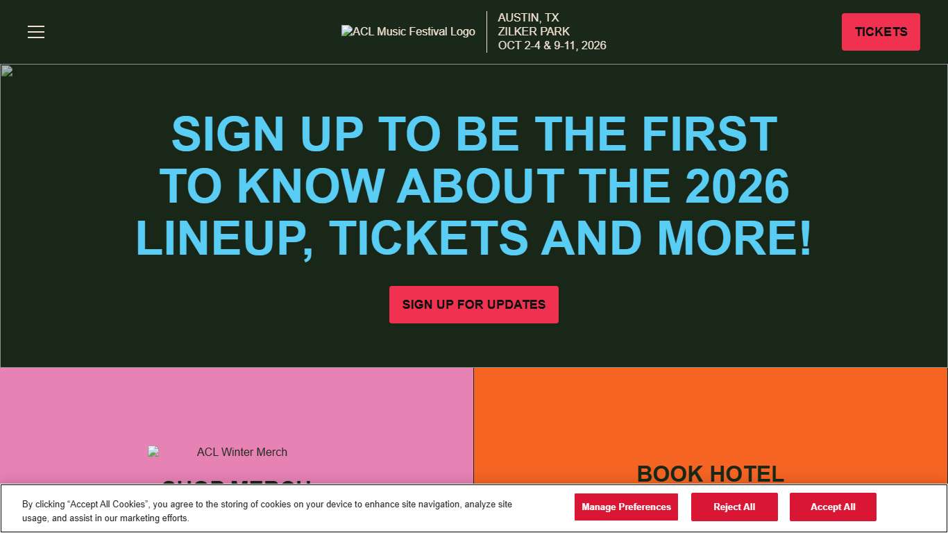 Austin City Limits Music Festival Oct 2-4 & 9-11, 2026 Austin, TX